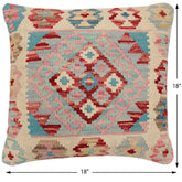 handmade Traditional Pillow Red Blue Hand-Woven SQUARE 100% WOOL Hand woven turkish pillow2' x 2'